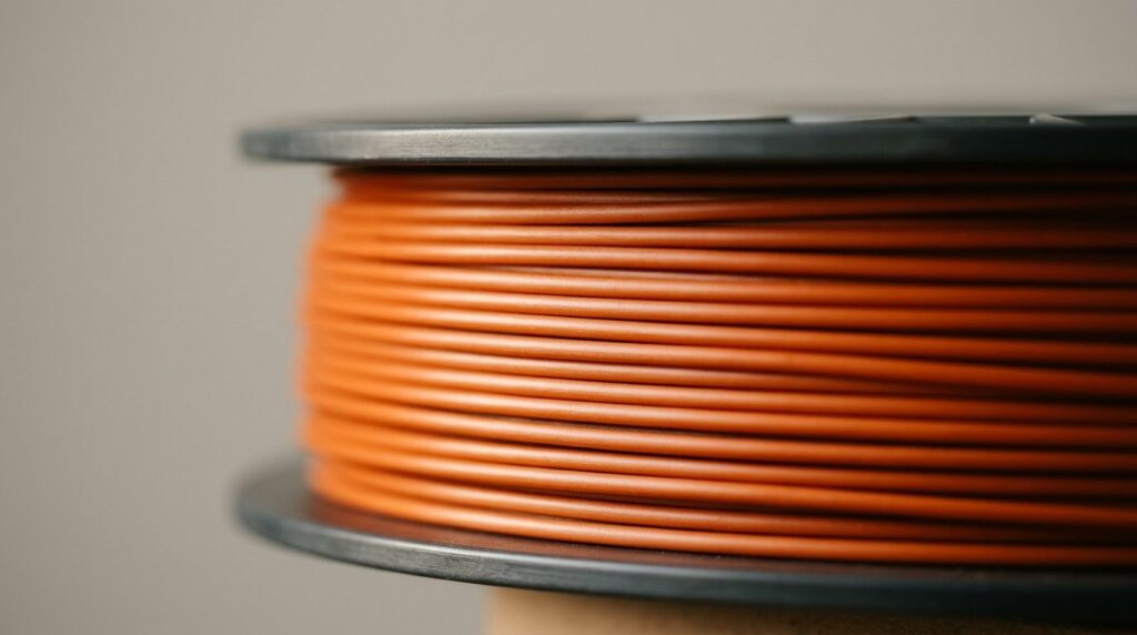 Close-up macro shot of ABS filament coil showing fine detail